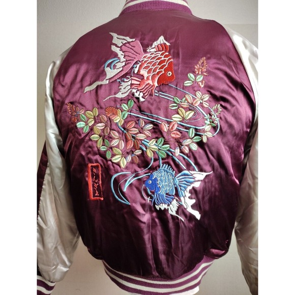 Vintage Japan Saku Embroidered Stain Bombers Jacket Gold Fish Size‎ Medium - Picture 3 of 12